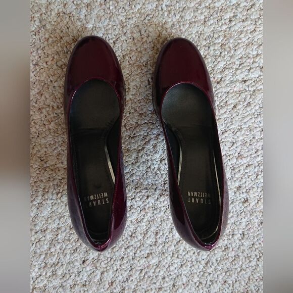 Stuart Weitzman Burgundy Patent Leather Round Toe Pumps Size 7.5M - Picture 5 of 13